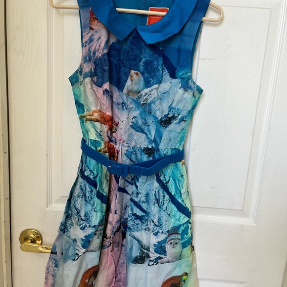 Modcloth Dresses & Skirts - ModCloth Blue Multicolor Ski Animal Print Fit-and-Flare Dress